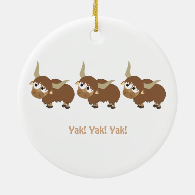 Funny Yak  Yak Yak Pun Cute Cartoon Yaks Ceramic Ornament (Back)