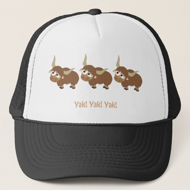 Funny Yak Yak Yak Pun Cute Cartoon Yaks Trucker Hat (Front)