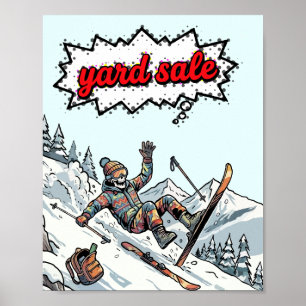 Funny Yard Sale Skiing Skeleton Poster   Ski Crash