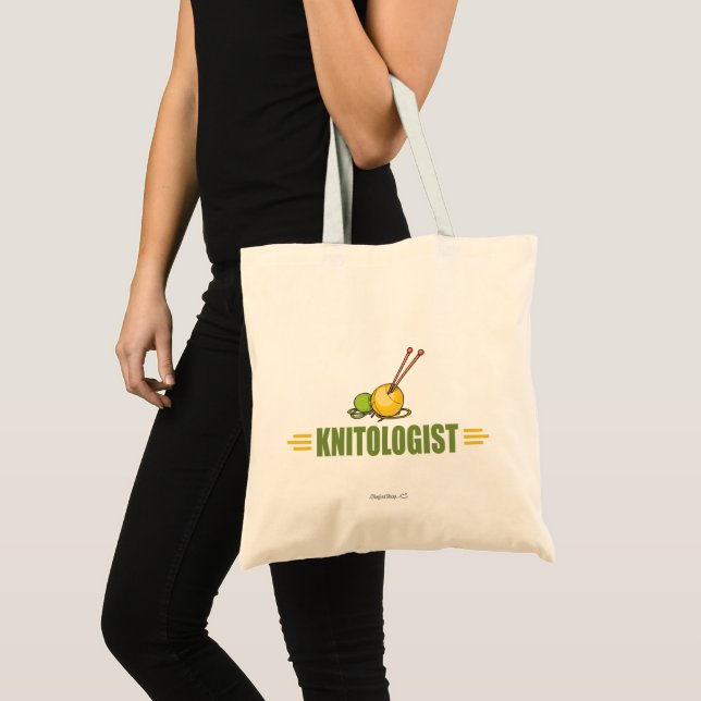 Funny Yarn and Needles Knitting Tote Bag (Front (Product))