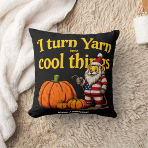 Funny Yarn Lover Gnome With Pumpkins Knitting Throw Pillow