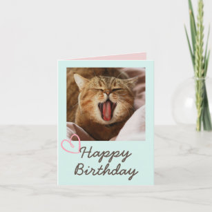 Funny Yawning Cat and Cute Happy Birthday  Card
