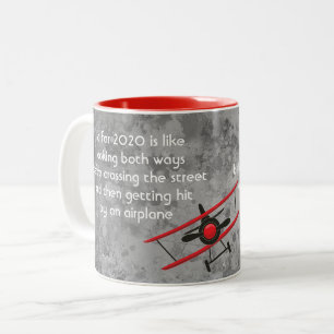 Funny Year Joke Plane Modern Editable Text Two-Tone Coffee Mug