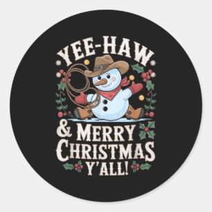 Funny Yee Haw Merry Christmas Y'all Xmas Cute Cowb Classic Round Sticker
