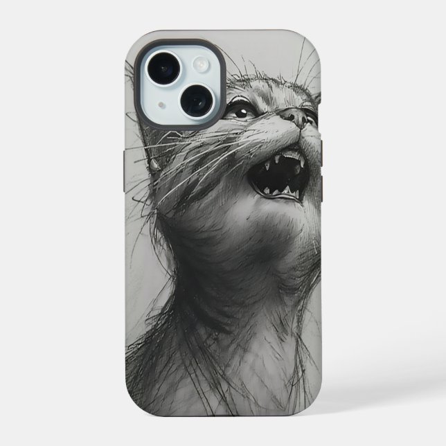 Funny Yelling Cat Meme Black and White iPhone Case (Back)