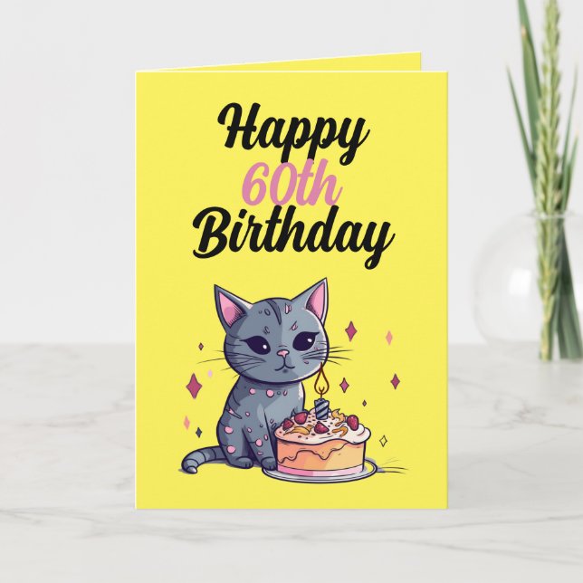 Funny Yellow and Black Cat Husband 60th Birthday Card (Front)
