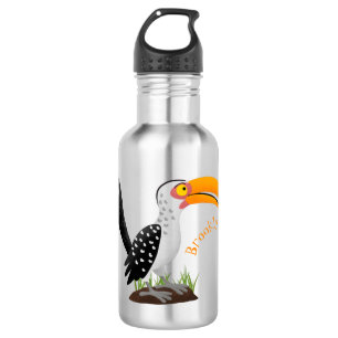 Funny yellow billed hornbill safari bird cartoon 532 ml water bottle