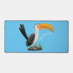 Funny yellow billed hornbill safari bird cartoon desk mat