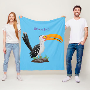 Funny yellow billed hornbill safari bird cartoon fleece blanket