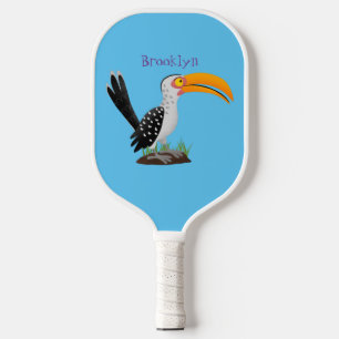 Funny yellow billed hornbill safari bird cartoon pickleball paddle