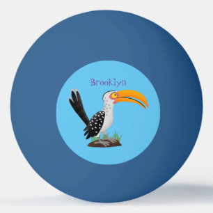 Funny yellow billed hornbill safari bird cartoon ping pong ball