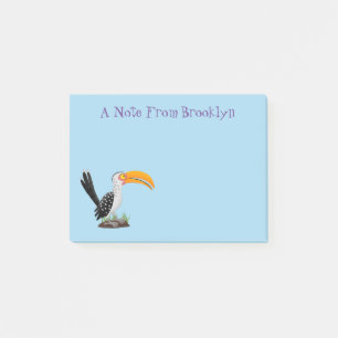 Funny yellow billed hornbill safari bird cartoon post-it notes