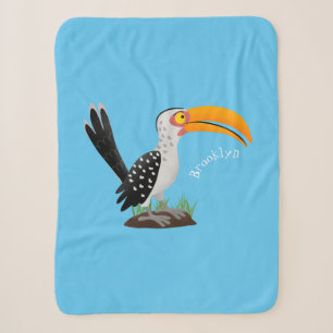 Funny yellow billed hornbill safari bird cartoon sherpa blanket