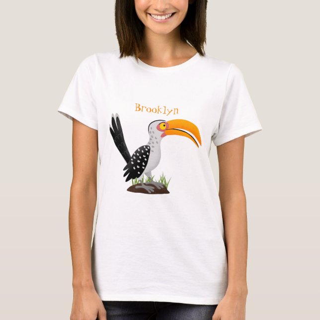 Funny yellow billed hornbill safari bird cartoon T-Shirt (Front)