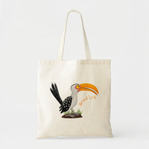 Funny yellow billed hornbill safari bird cartoon tote bag