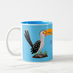 Funny yellow billed hornbill safari bird cartoon Two-Tone coffee mug