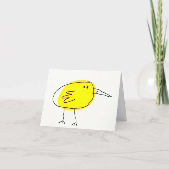 Funny Yellow Bird Doodle  Note Card (Front)