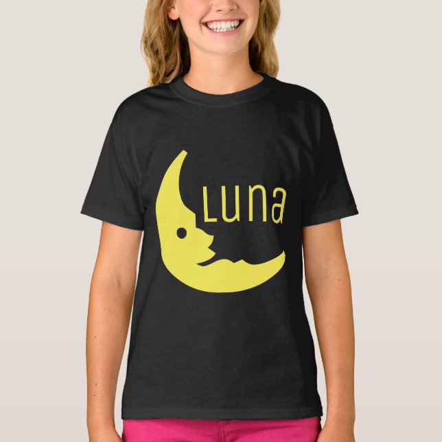 Funny Yellow Black Half Moon Luna Typography T-Shirt (Front)