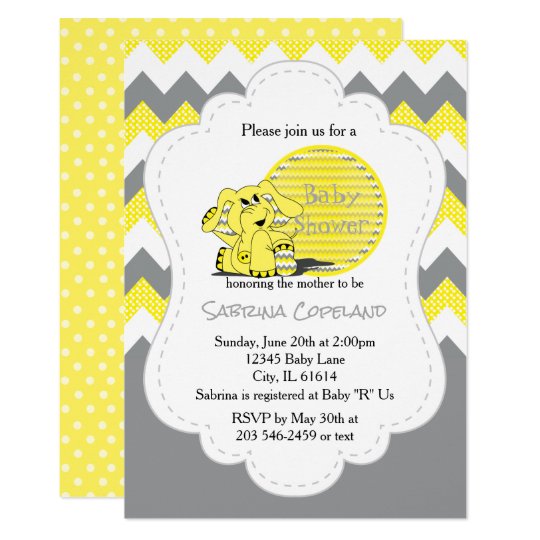 Funny Yellow Chevron Silly Elephant | Baby Shower Card