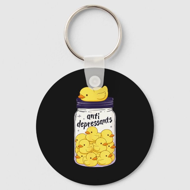 Funny Yellow Duck Anti Depressant Jar Zoo Boys Gir Keychain (Front)