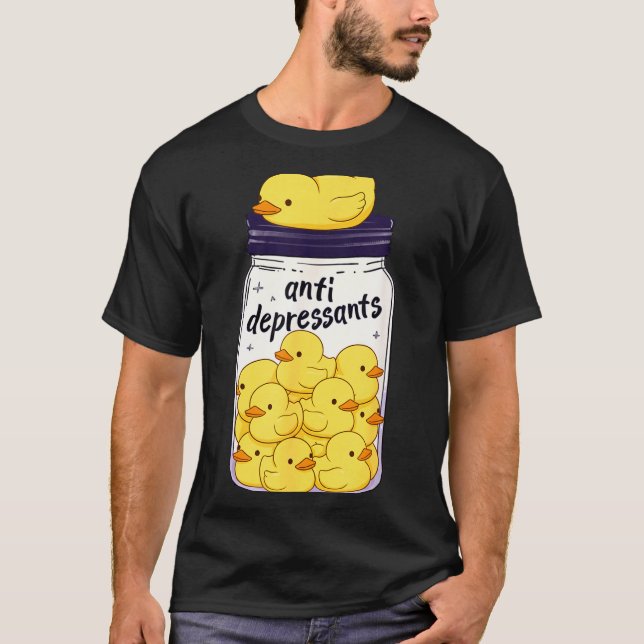 Funny Yellow Duck Anti Depressant Jar Zoo Boys Gir T-Shirt (Front)