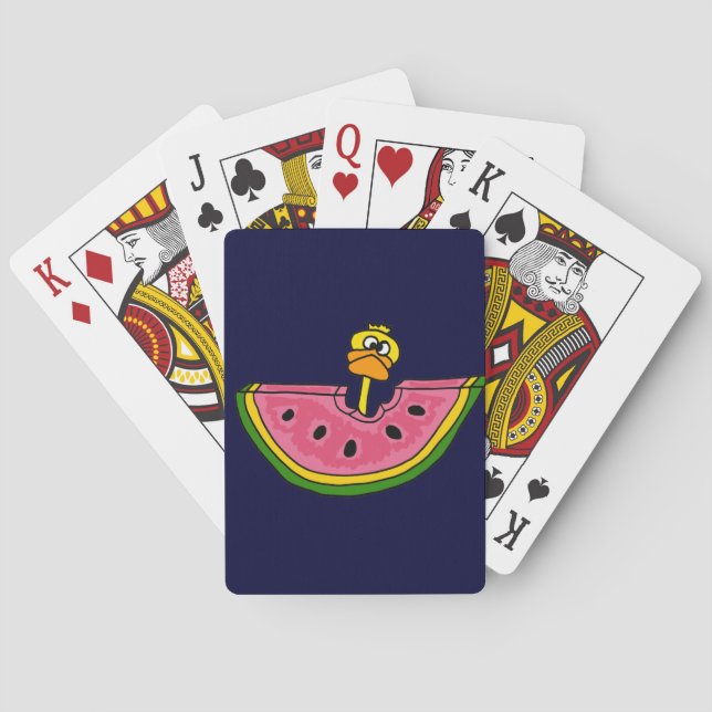 Funny Yellow Duck Eating Watermelon Playing Cards (Back)