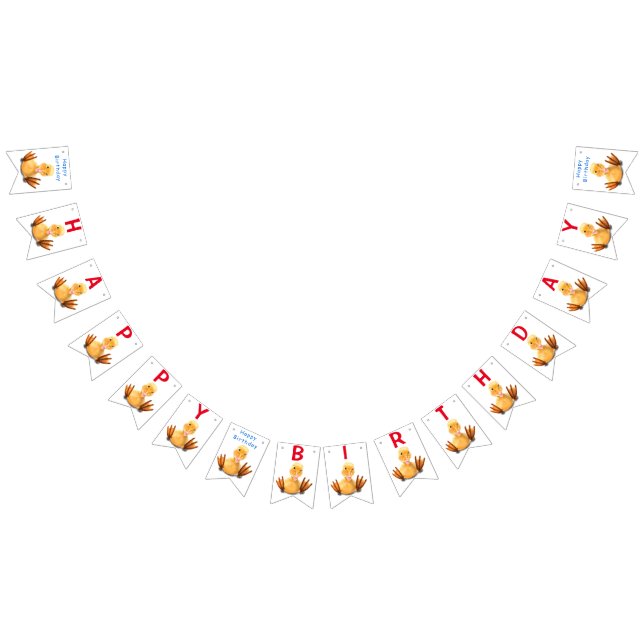 Funny Yellow Duck Playful Wink - Happy Birthday Bunting Flags (All)