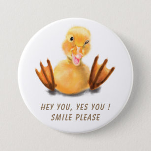 Funny Yellow Duck Playful Wink Happy Smile Cartoon 3 Inch Round Button