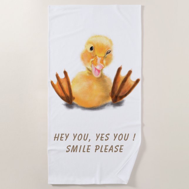 Funny Yellow Duck Playful Wink Happy Smile Cartoon Beach Towel (Front)