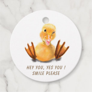 Funny Yellow Duck Playful Wink Happy Smile Cartoon Favour Tags