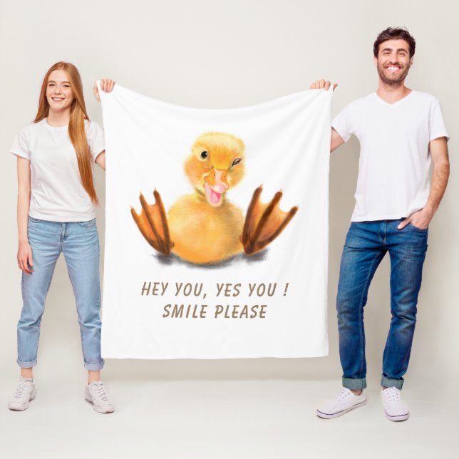 Funny Yellow Duck Playful Wink Happy Smile Cartoon Fleece Blanket (In Situ)