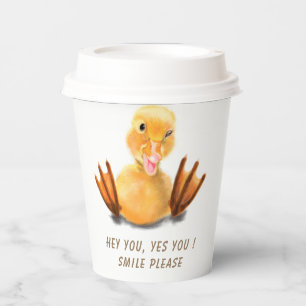Funny Yellow Duck Playful Wink Happy Smile Cartoon Paper Cups
