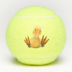 Funny Yellow Duck Playful Wink Happy Smile Cartoon Tennis Balls