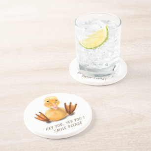 Funny Yellow Duck Playful Wink Smile - Custom Text Coaster