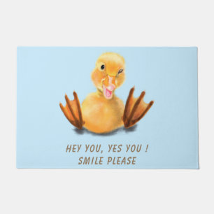 Funny Yellow Duck Playful Wink Smile - Custom Text Doormat