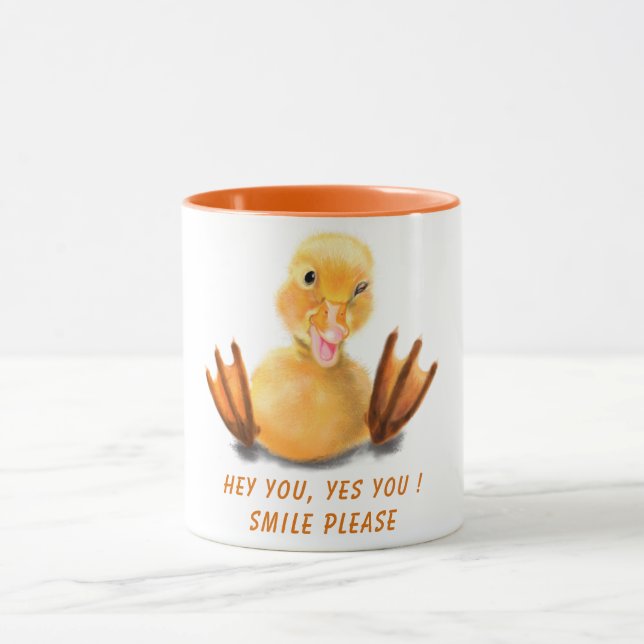 Funny Yellow Duck Playful Wink Smile - Custom Text Mug (Center)