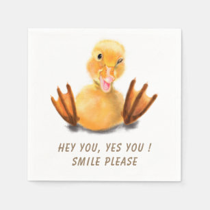Funny Yellow Duck Playful Wink Smile - Custom Text Napkin
