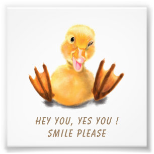 Funny Yellow Duck Playful Wink Smile - Custom Text Photo Print