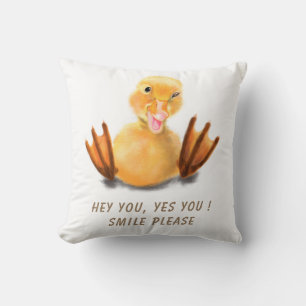 Funny Yellow Duck Playful Wink Smile - Custom Text Throw Pillow