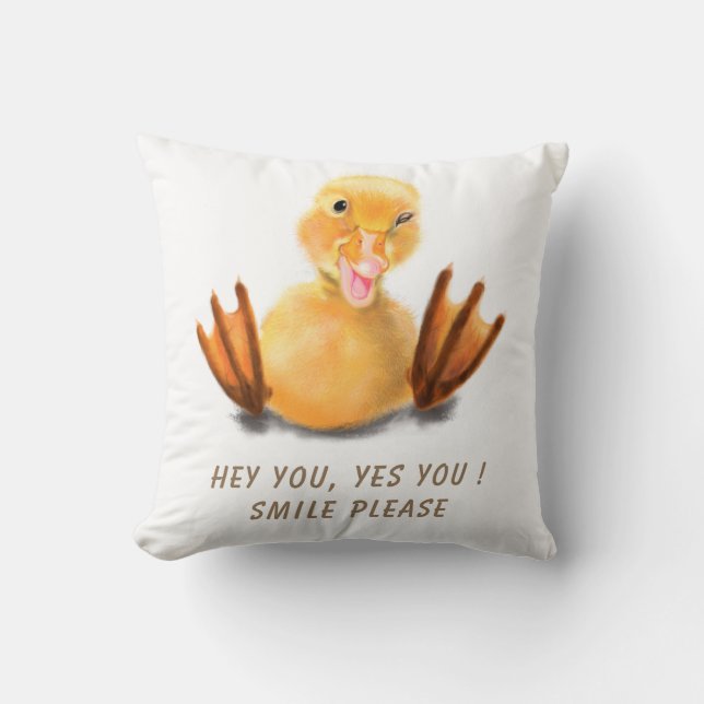 Funny Yellow Duck Playful Wink Smile - Custom Text Throw Pillow (Front)