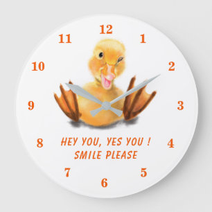 Funny Yellow Duck Playful Wink - Your Text / Colou Large Clock
