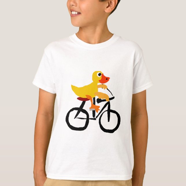 Funny Yellow Duck Riding Bicycle T-Shirt (Front)