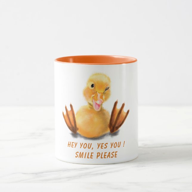 Funny Yellow Duck Smile Mug - Custom Text (Center)