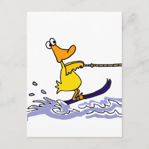 Funny Yellow Duck Water Skiing Postcard