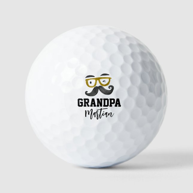 Funny Yellow Glasses And Moustache Custom Grandpa Golf Balls (Front)