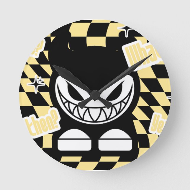 Funny Yellow Labubou-Inspired  Round Clock (Front)