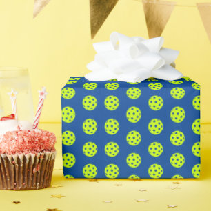 Funny Yellow Pickleball Pattern Wrapping Paper
