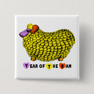 Funny Yellow Ram Chinese Year Zodiac Birthday SqB 2 Inch Square Button