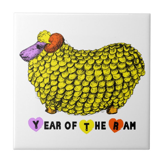 Funny Yellow Ram Chinese Year Zodiac Birthday Tile (Front)