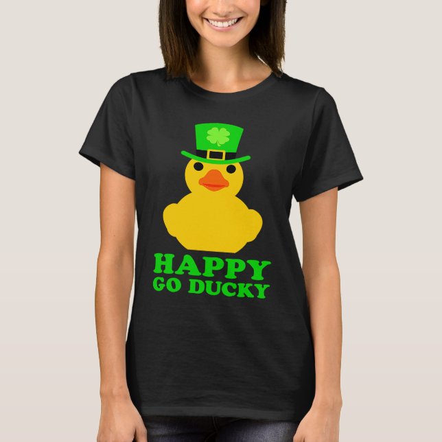 Funny Yellow Rubber Duck Leprechaun Hat St Patrick T-Shirt (Front)
